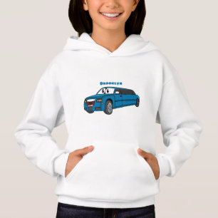 Cute happy blue Limousine cartoon car