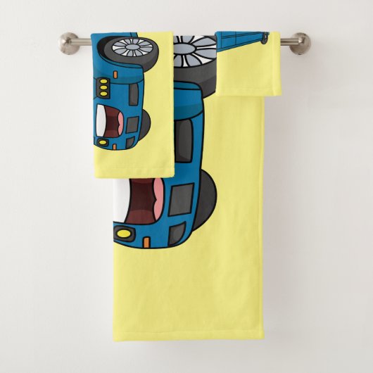 Cute happy blue Limousine cartoon car Bad Handdoek (Insitu)