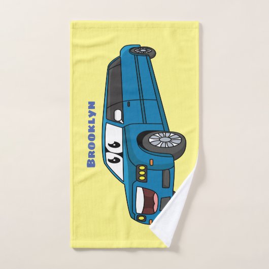 Cute happy blue Limousine cartoon car Bad Handdoek (Handdoek)