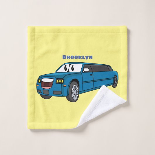 Cute happy blue Limousine cartoon car Bad Handdoek (Wasdoekje)