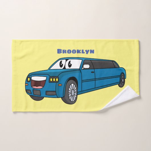 Cute happy blue Limousine cartoon car Bad Handdoek (Handdoek)