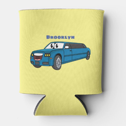 Cute happy blue Limousine cartoon car Blikjeskoeler (Voorkant)
