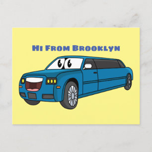 Cute happy blue Limousine cartoon car Briefkaart