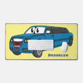 Cute happy blue Limousine cartoon car Bureaumat (Keyboard & Muis)
