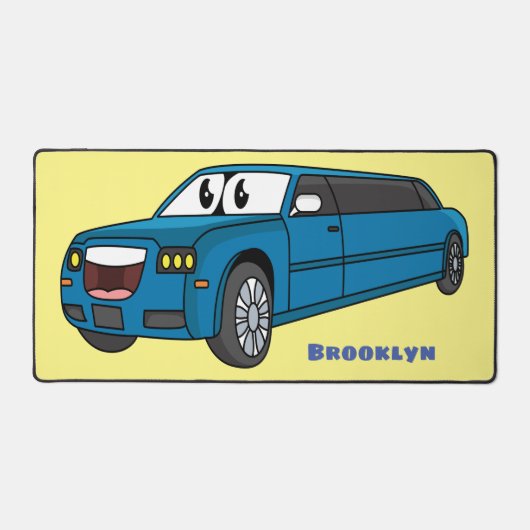 Cute happy blue Limousine cartoon car Bureaumat (Voorkant)