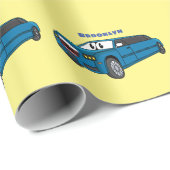 Cute happy blue Limousine cartoon car Cadeaupapier (Rol Hoek)