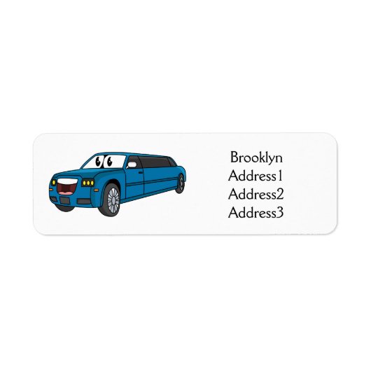 Cute happy blue Limousine cartoon car Etiket (Voorkant)