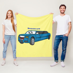 Cute happy blue Limousine cartoon car Fleece Deken
