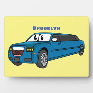 Cute happy blue Limousine cartoon car Fotoplaat