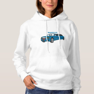 Cute happy blue Limousine cartoon car Hoodie