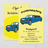 Cute happy blue Limousine cartoon car Kaart (Voorkant / Achterkant)