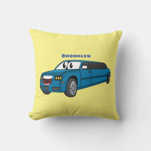 Cute happy blue Limousine cartoon car Kussen
