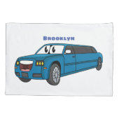 Cute happy blue Limousine cartoon car Kussensloop (Achterkant)
