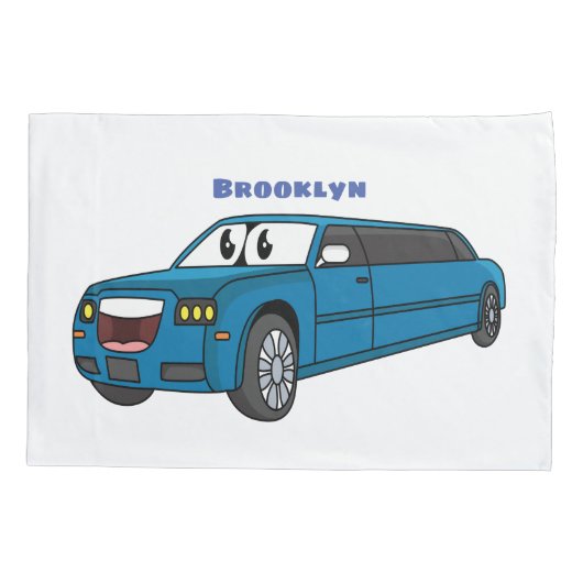 Cute happy blue Limousine cartoon car Kussensloop (Achterkant)