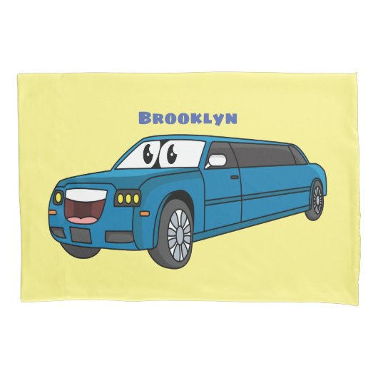 Cute happy blue Limousine cartoon car Kussensloop (Voorkant)