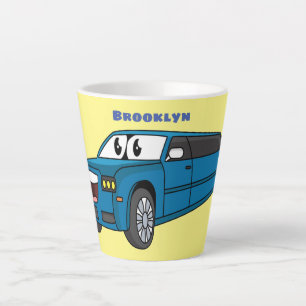 Cute happy blue Limousine cartoon car Latte Mok
