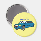 Cute happy blue Limousine cartoon car Magneet (Voorkant / Achterkant)