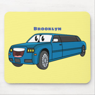 Cute happy blue Limousine cartoon car Muismat