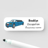 Cute happy blue Limousine cartoon car Naamplaatje (In situ)