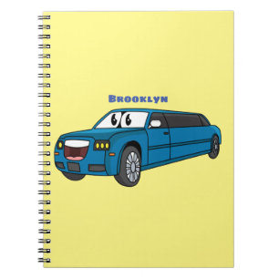Cute happy blue Limousine cartoon car Notitieboek