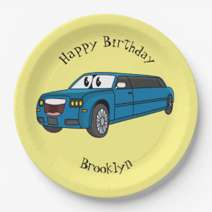 Cute happy blue Limousine cartoon car Papieren Bordje