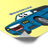 Cute happy blue Limousine cartoon car Poster (Hoek)