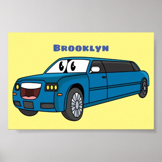 Cute happy blue Limousine cartoon car Poster (Voorkant)