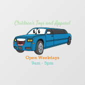 Cute happy blue Limousine cartoon car Raamsticker (Vel)