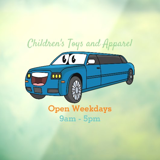 Cute happy blue Limousine cartoon car Raamsticker (Vel 3)