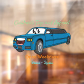 Cute happy blue Limousine cartoon car Raamsticker (Vel 2)