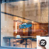 Cute happy blue Limousine cartoon car Raamsticker (Cafe Raam)