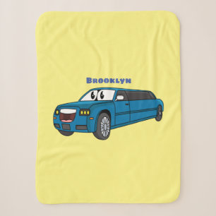 Cute happy blue Limousine cartoon car Sherpa Deken