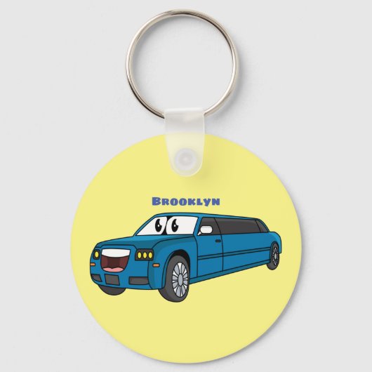 Cute happy blue Limousine cartoon car Sleutelhanger (Voorkant)