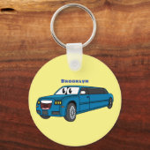 Cute happy blue Limousine cartoon car Sleutelhanger (Voorkant)