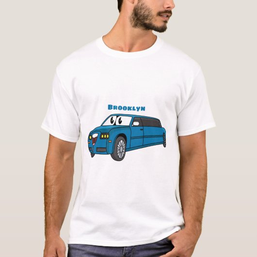 Cute happy blue Limousine cartoon car T-shirt (Voorkant)
