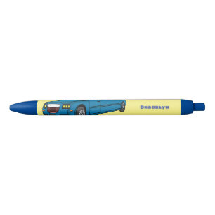Cute happy blue Limousine cartoon car Zwarte Inkt Pen