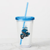 Cute happy blue motor cartoon acryl drinkbeker (Achterkant)