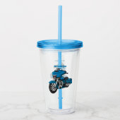 Cute happy blue motor cartoon acryl drinkbeker (Voorkant)