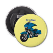 Cute happy blue motor cartoon button flesopener (Voorkant)