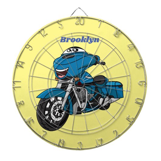 Cute happy blue motor cartoon dartbord (Voorkant)