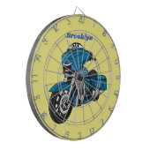 Cute happy blue motor cartoon dartbord (Voorkant Links)