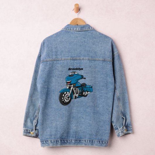 Cute happy blue motor cartoon denim jacket (Hangar)