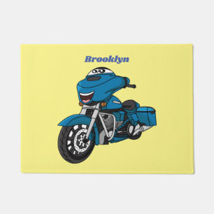 Cute happy blue motor cartoon deurmat