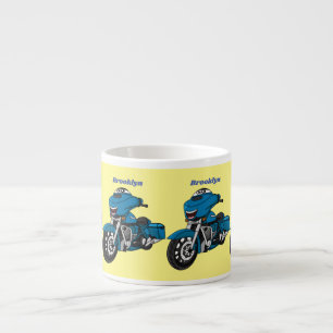 Cute happy blue motor cartoon espresso kop