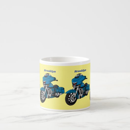 Cute happy blue motor cartoon espresso kop (Voorkant)