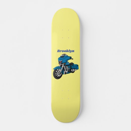 Cute happy blue motor cartoon persoonlijk skateboard (Voorkant)