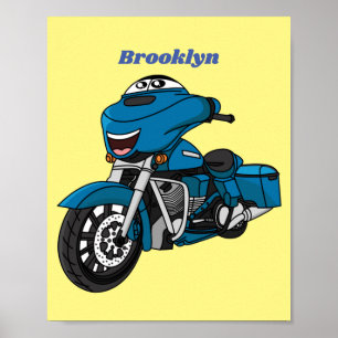 Cute happy blue motor cartoon poster