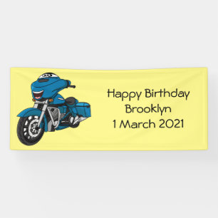 Cute happy blue motor cartoon spandoek