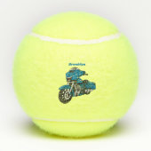 Cute happy blue motor cartoon tennisballen (Achterkant)