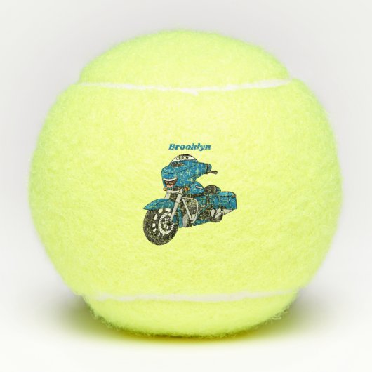 Cute happy blue motor cartoon tennisballen (Voorkant)